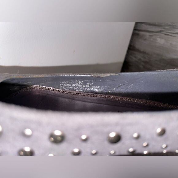 Gray suede and silver stud ballet flats with open toe - Picture 5 of 5